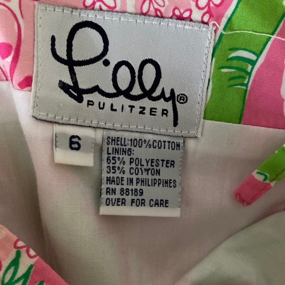 RARE Vintage Lilly Pulitzer Taboo Elephant Palm Print Pink Tie Bow Dress - 6 - Picture 8 of 10